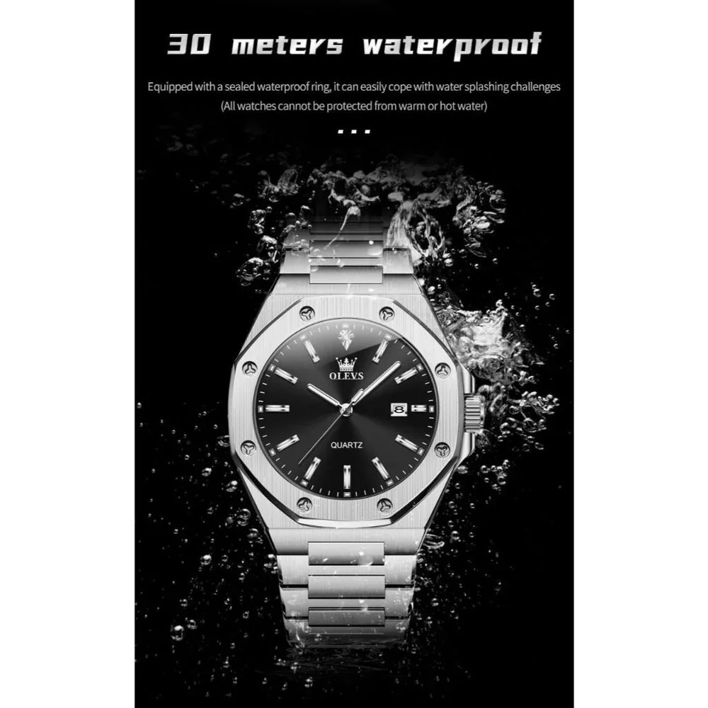 Olevs Men's Silver-Black Stain Steel Analog Luminous Waterproof Easy Wear Watch